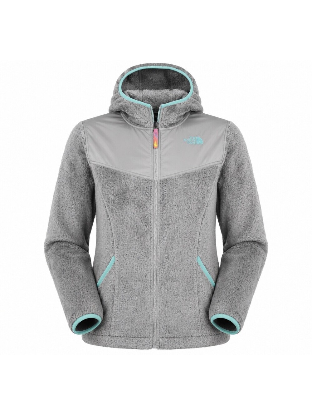 The North Face Girls XL 18 Gray Turquoise Fleece Full Zip Hooded Jacket